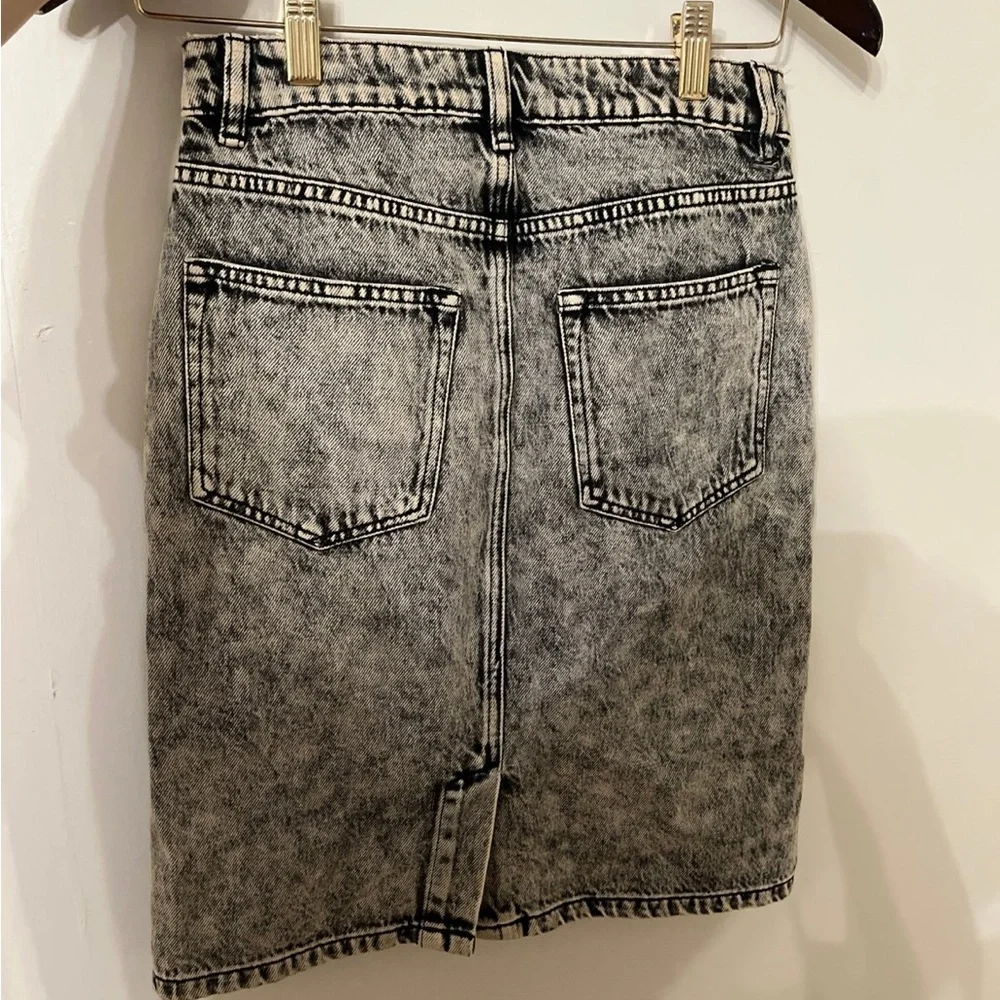 AllSaints Nara Pencil Skirt Denim Jean Black Acid Wash Vintage Inspired XS 0 2 4 - Picture 3 of 11